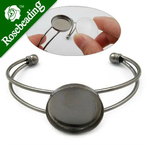 Gun Metal Black-Plated Brass Round Setting Cuff Bracelet