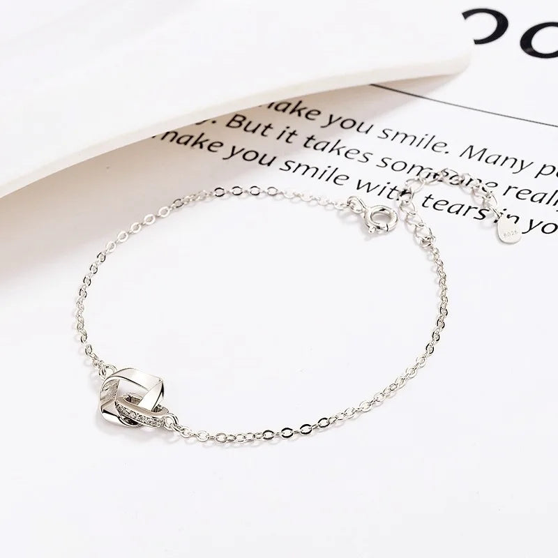 925 Silver Circle Charm Bracelet Pink Accessory Y2K Party Gift