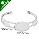 Adjustable Oval Cabochon Bracelet, Antique Silver-Plated, 10pcs