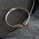 Retro Carved Agate Inlaid Silver Bracelet for Women