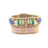 Crystal Glass Pearl Velvet Beaded Bracelet Grey/Pink