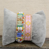 Crystal Glass Pearl Velvet Beaded Bracelet Grey/Pink