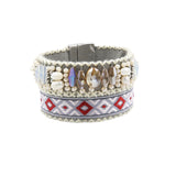 Crystal Glass Pearl Velvet Beaded Bracelet Grey/Pink
