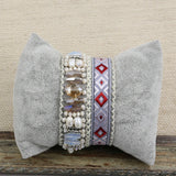 Crystal Glass Pearl Velvet Beaded Bracelet Grey/Pink