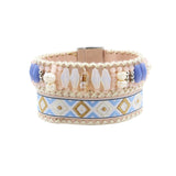 Crystal Glass Pearl Velvet Beaded Bracelet Grey/Pink