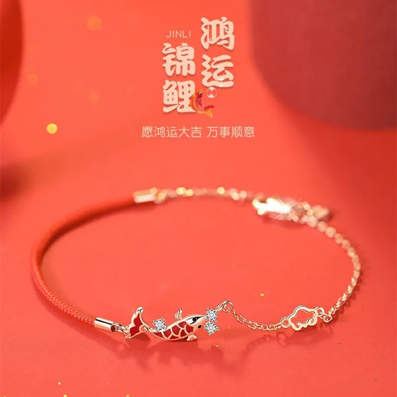 925 Silver Women's Red Rope Bracelet - Birthday Gift for Girlfriend