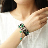 Sweet Crystal Agate Beaded Bracelet Green Cat Eye Bell