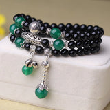 Sweet Crystal Agate Beaded Bracelet Green Cat Eye Bell