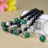 Sweet Crystal Agate Beaded Bracelet Green Cat Eye Bell