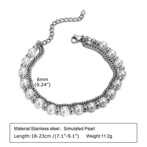Men's Double Pearl Cuban Chain Bracelet