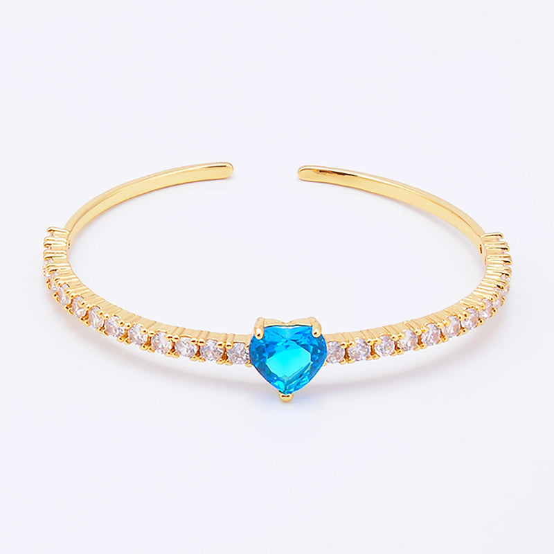 Heart Crystal Open Bangle Women's Bracelet Zircon Jewelry