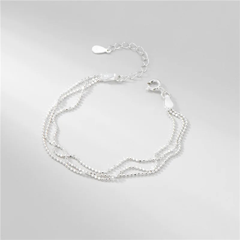 925 Silver 3 Layer Charm Link Bracelet Wedding Anniversary