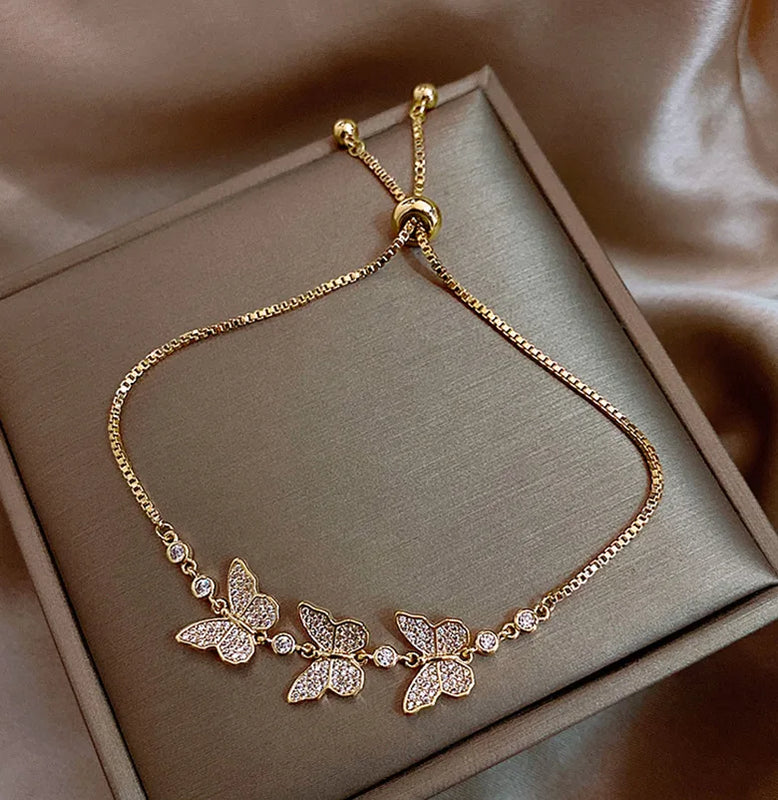 Zircon Butterfly Charm Link Bracelet for Women