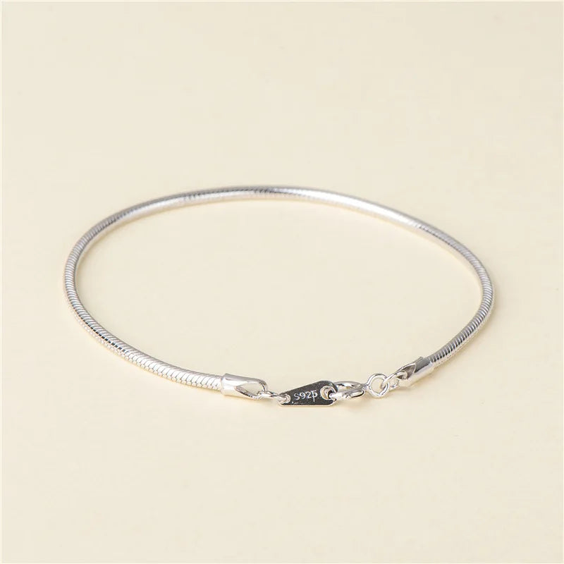 925 Sterling Silver Snake Chain Bracelet Women's Charm Jewelry