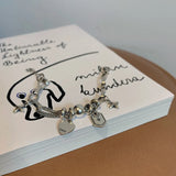 925 Sterling Silver Bracelet Heart Beads Cross Women