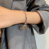 925 Sterling Silver Bracelet Heart Beads Cross Women