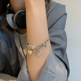 925 Sterling Silver Bracelet Heart Beads Cross Women
