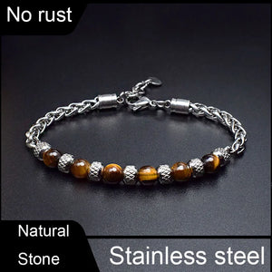 Bracelet homme men stainless steel stone beaded bracelets