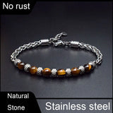 Bracelet homme men stainless steel stone beaded bracelets