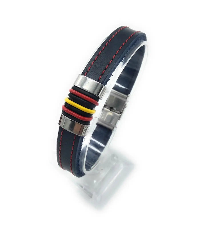 Spain Flag Leather Metal Bracelet