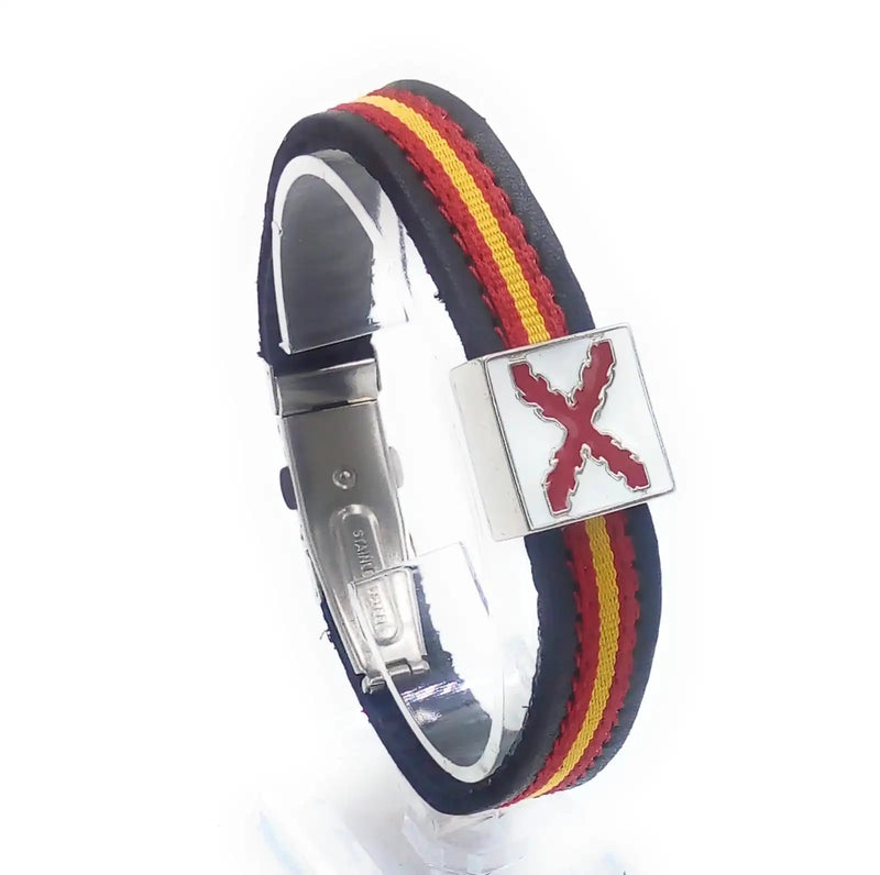 Leather Bracelet Cross Spain Flag Burgundy