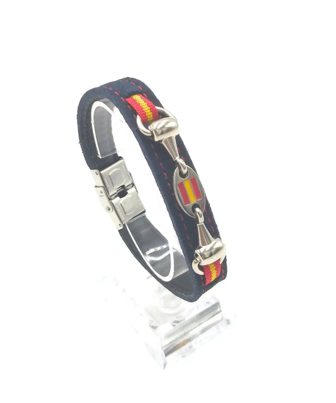 Leather Trim Bracelet with Flag Plate