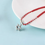 925 Silver Red Rope Anklet Hexagram Charm 3mm Beads