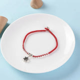 925 Silver Red Rope Anklet Hexagram Charm 3mm Beads