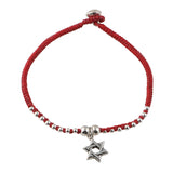 925 Silver Red Rope Anklet Hexagram Charm 3mm Beads