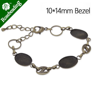 Antique Bronze Oval Bezel Bracelet, 10 Pieces