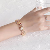 Rose Cut Out Flower Vine Oval Bangle Bracelet for Women