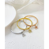 Stainless Steel Bangle Bracelet with Artificial Gem Inlay