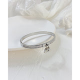 Stainless Steel Bangle Bracelet with Artificial Gem Inlay