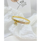 Stainless Steel Bangle Bracelet with Artificial Gem Inlay