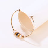 Stainless Steel Japanese Style Bangle with Artificial Gem