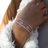 Rose CZ Tear Drop Open Bangle Cuff Bracelet for Women Gift