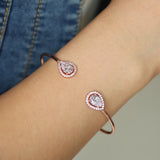 Rose CZ Tear Drop Open Bangle Cuff Bracelet for Women Gift