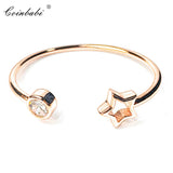 925 Silver Rose Star Round Bracelet Bangle Romantic Jewelry