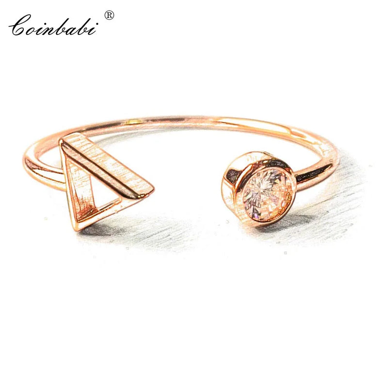 925 Silver Rose Triangle Round Bracelet Bangle Romantic Jewelry For Women