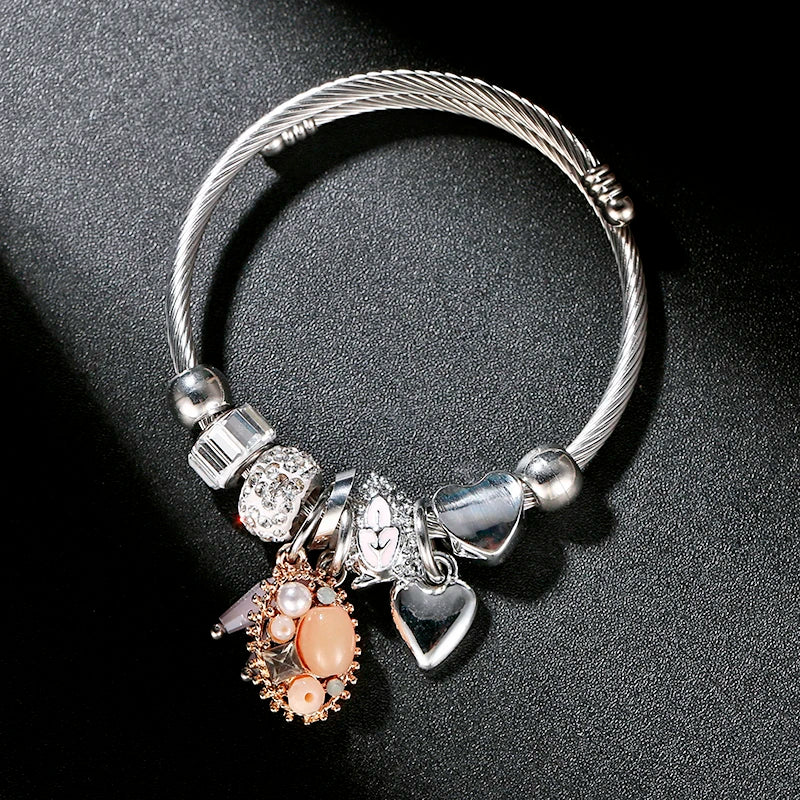 Heart Geometric Tree Charm Bracelet Crystal DIY Jewelry