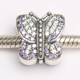 Purple CZ Sparkling Butterfly Charms Bracelet Bangle DIY Jewelry Gift