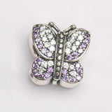Purple CZ Sparkling Butterfly Charms Bracelet Bangle DIY Jewelry Gift