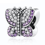 Purple CZ Sparkling Butterfly Charms Bracelet Bangle DIY Jewelry Gift