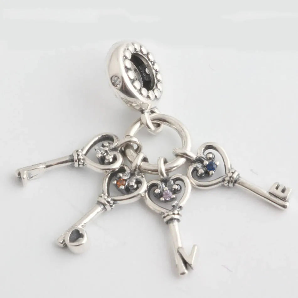 Love Keys Bead Bracelet with Crystal Pendant Charm