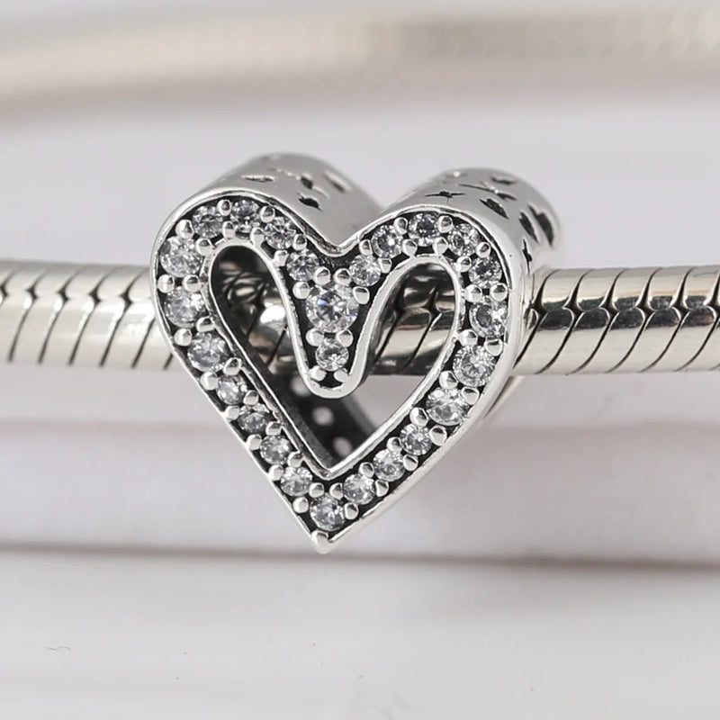 Bead Sparkling Heart Charm Bracelet Bangle