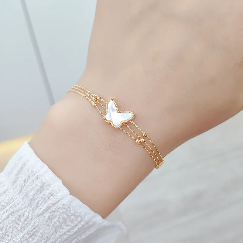 Butterfly Pendant Chain Bracelet Multi-layer Bead Charms for Women