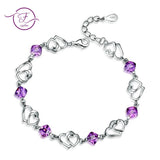 Purple Amethyst Double Love Heart Bracelet 925 Sterling Silver