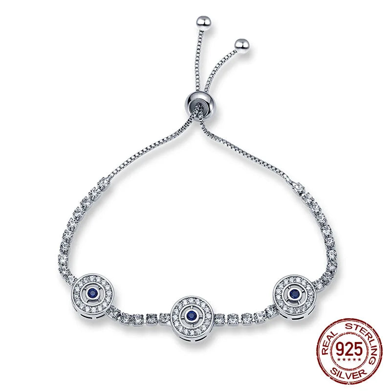 Evil Eye Zircon Bracelet 925 Sterling Silver Adjustable