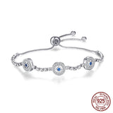 Evil Eye Zircon Bracelet 925 Sterling Silver Adjustable