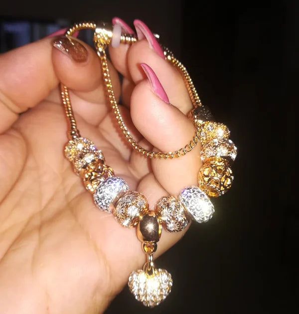 Crystal Heart Charm Bracelet for Women with Tassels